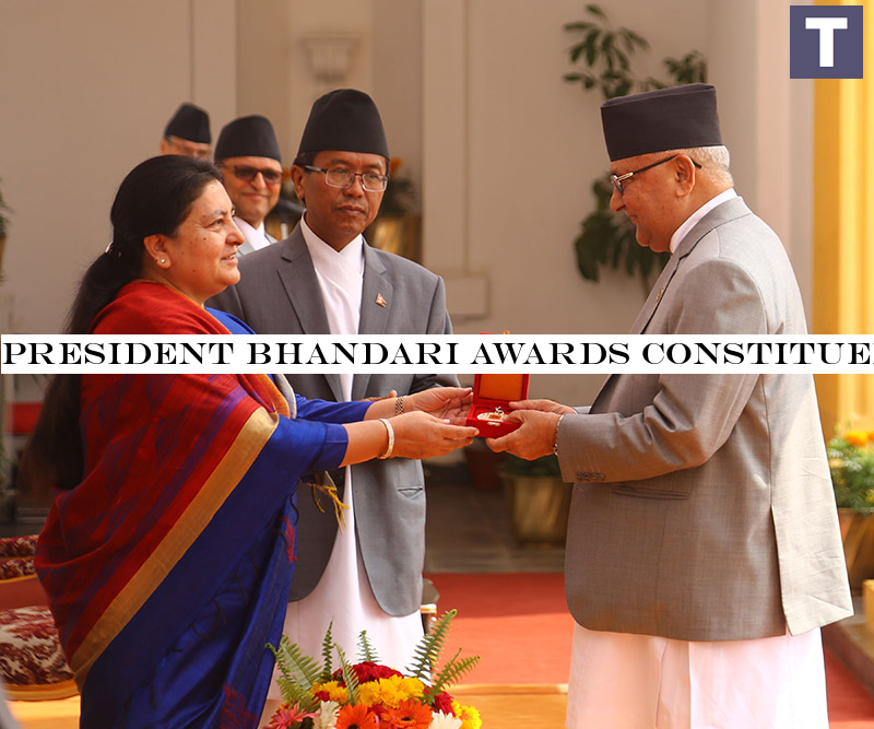 President Bhandari awards Constituent Assembly members