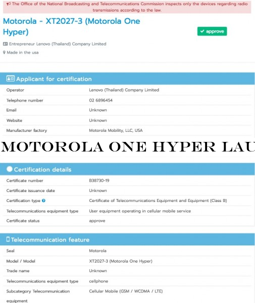 Motorola One Hyper launch could be near, NBTC certification surfaces