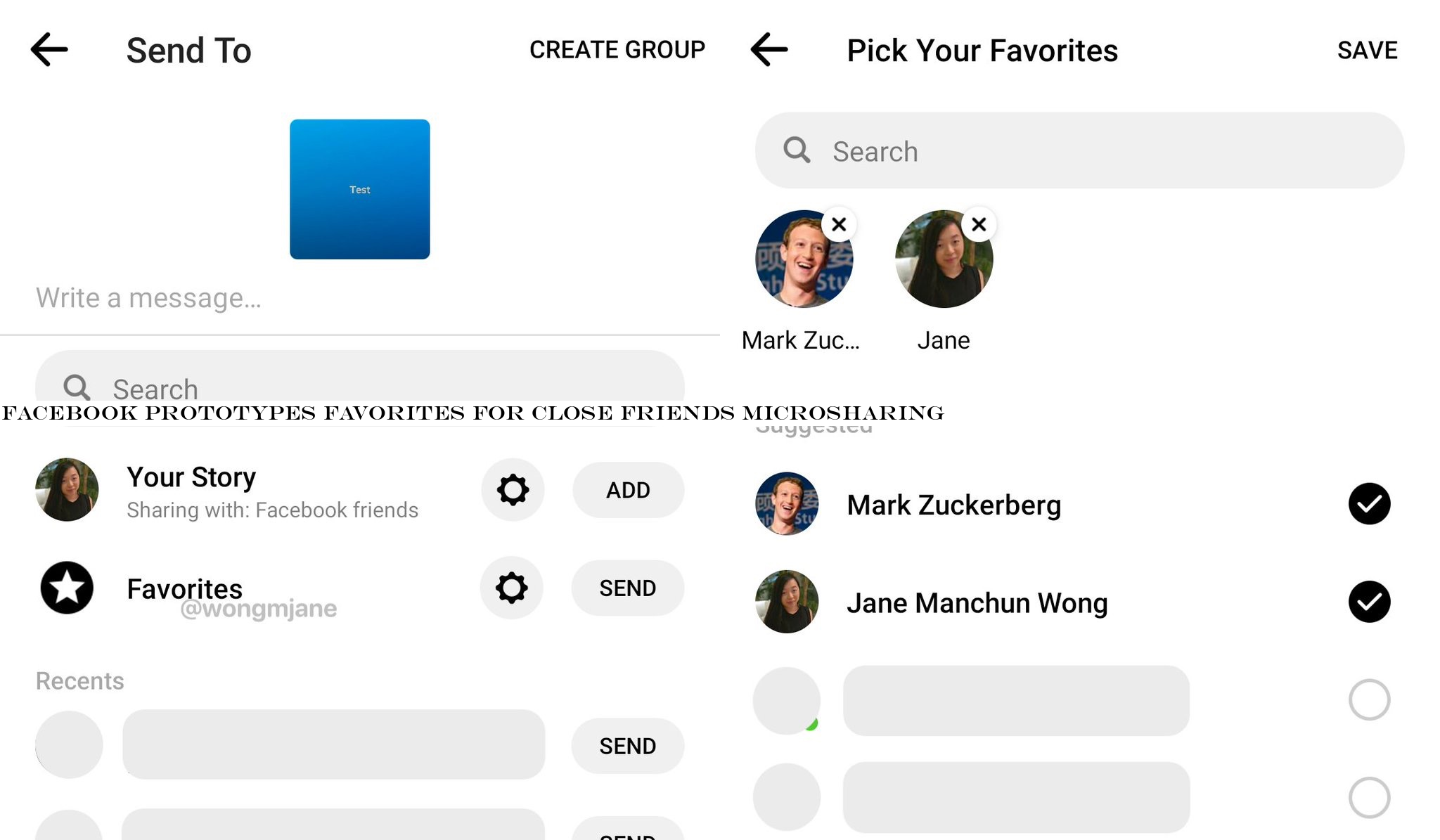 Facebook prototypes Favorites for close friends microsharing