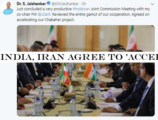 India, Iran agree to 'accelerate' work on Chabahar project