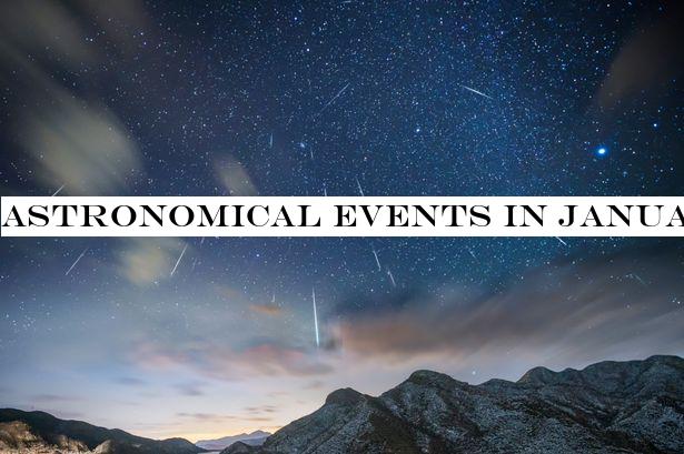 Astronomical events in January including Full Wolf Moon and Quadrantids Meteor Shower