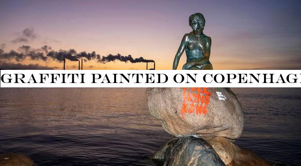 Graffiti painted on CopenhagenLittle Mermaid statue