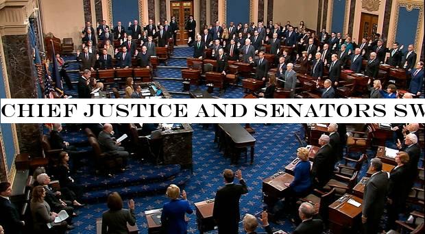 Chief justice and senators sworn in for Trump impeachment