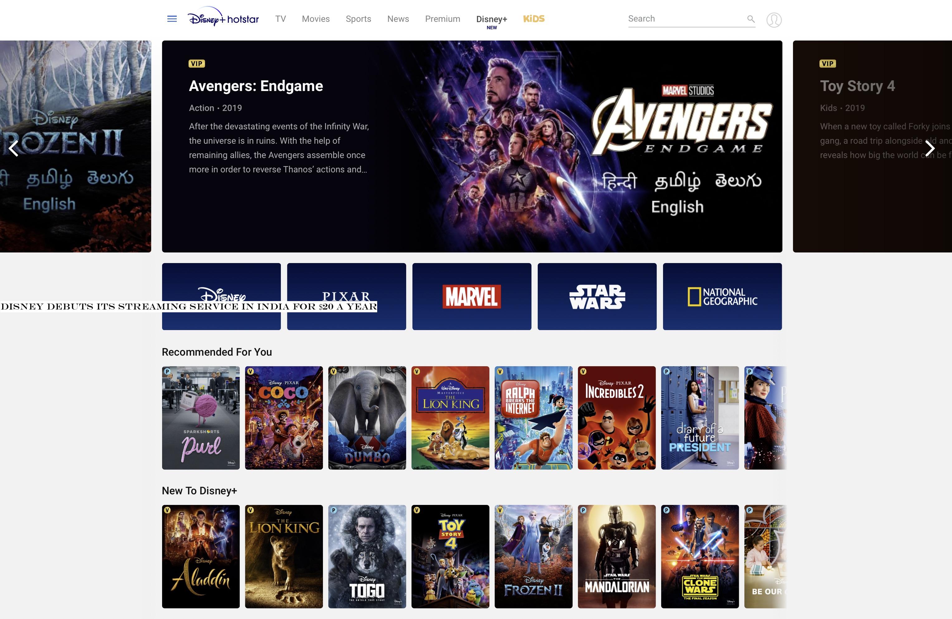 Disney debuts its streaming service in India for $20 a year