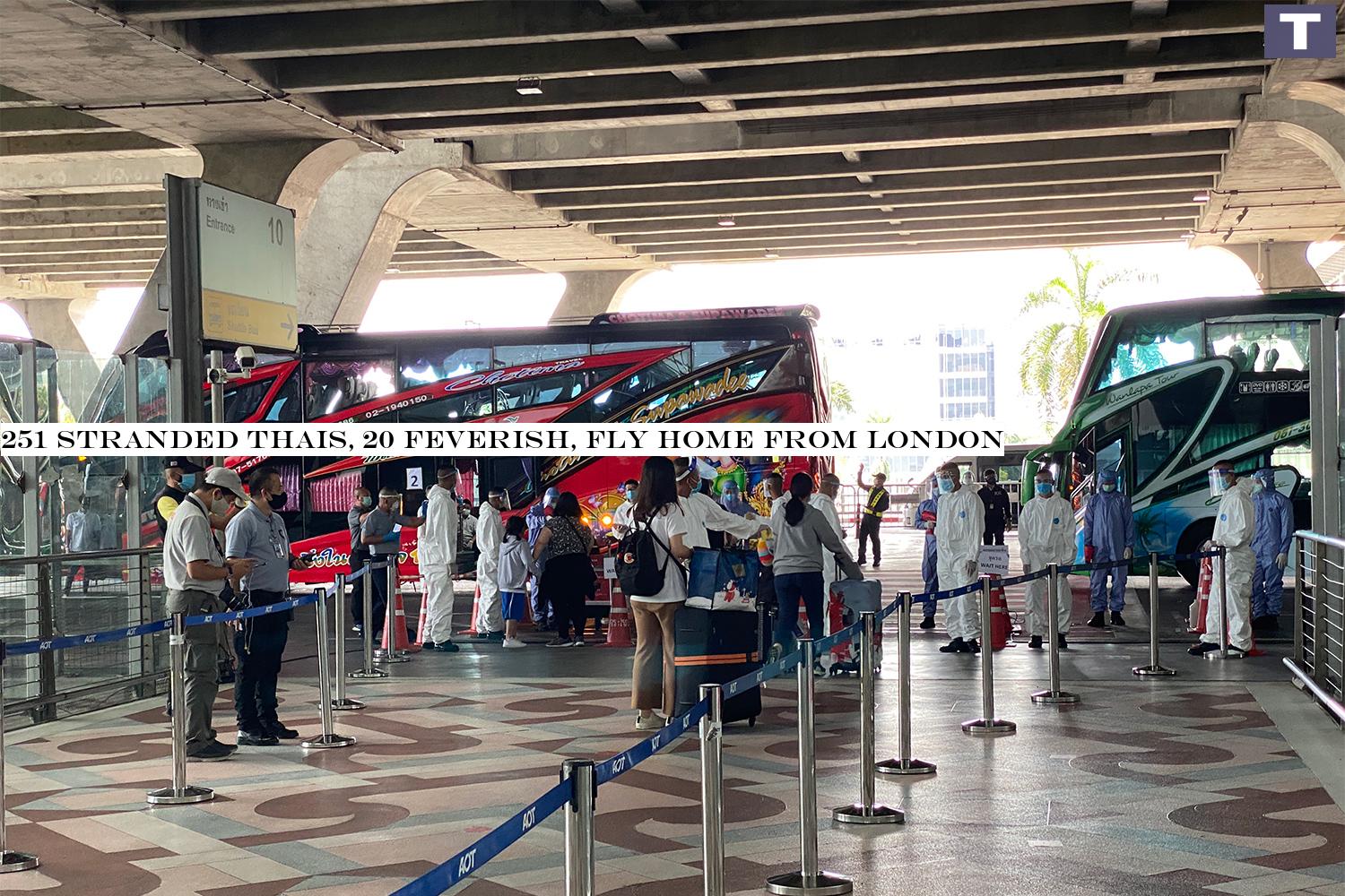 251 stranded Thais, 20 feverish, fly home from London